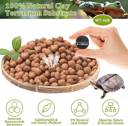 Riare 6LBS Expanded Clay Balls Terrarium Substrate for Reptiles - 100% Organic Lightweight Clay Pebbles Substrate Frogs False Bottom Substrate, Bioactive Terrarium Substrate for Drainage and Moisture Riare