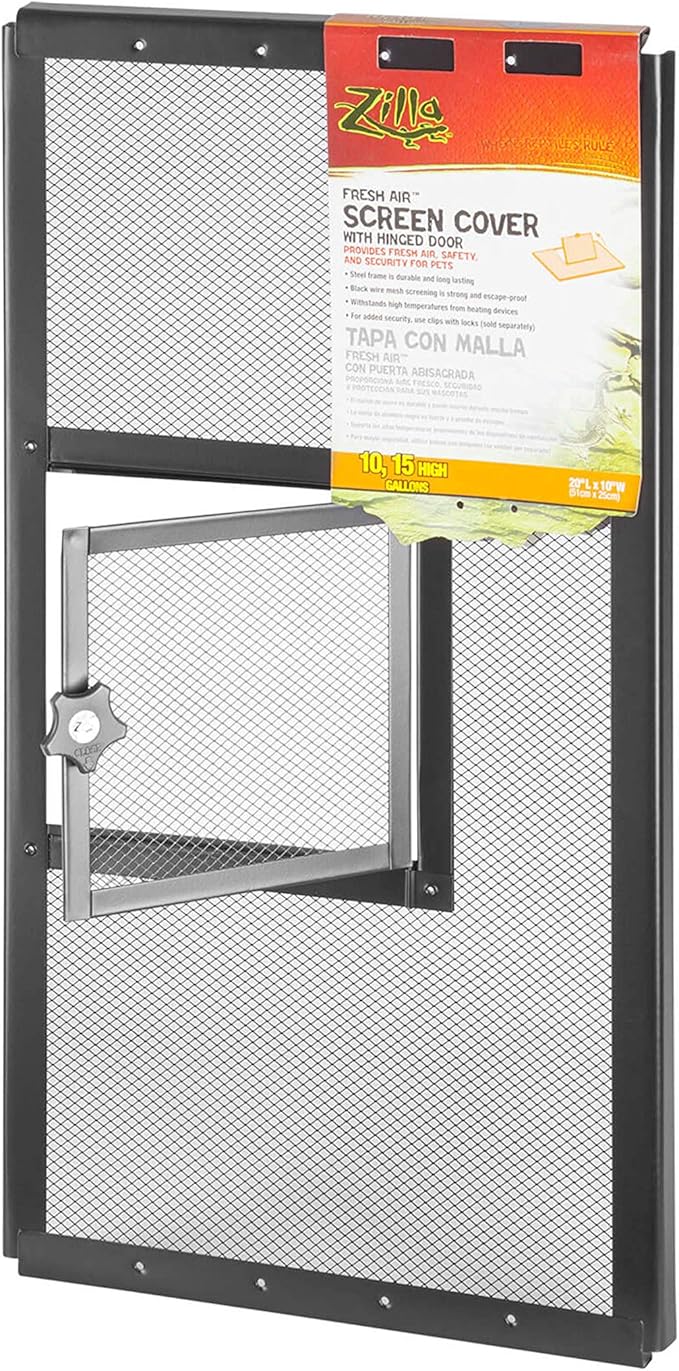 Zilla Pet Reptile Terrarium Fresh Air Screen Cover with Hinged Door 20" x 10" Zilla