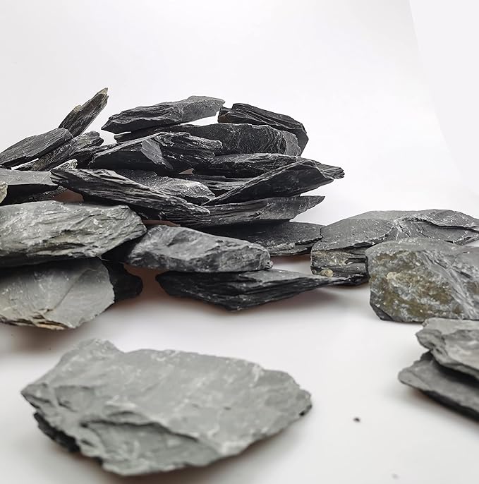 Voulosimi Natural Slate Rocks PH Neutral Stone Perfect Rocks for Aquariums, Landscaping Model,Tank Decoration,Amphibian Enclosures (3.5 LB, 1-3 inch) Voulosimi