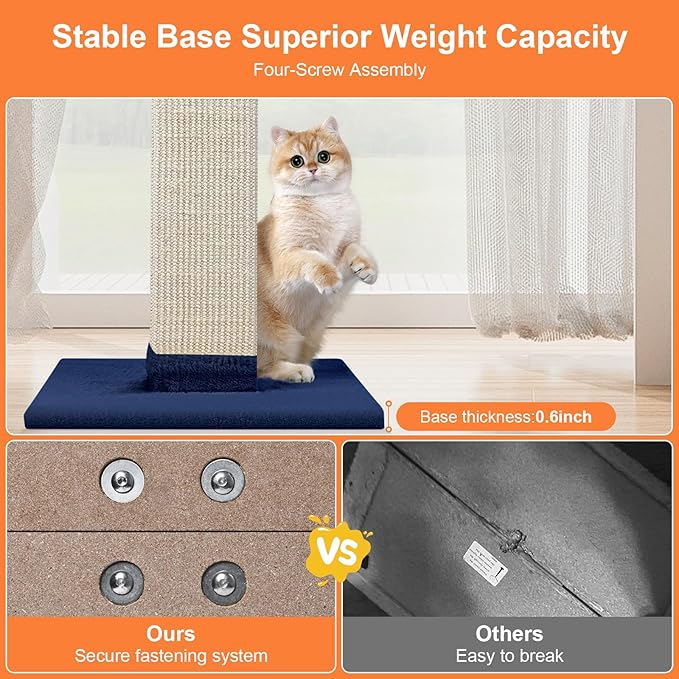 Cat Scratching Post 33 Inch Nature Sisal Cat Scratch Post for Indoor Cats, Large Cat Scratcher Protect Your Furniture, for All Breeds Blue - PAWPICO