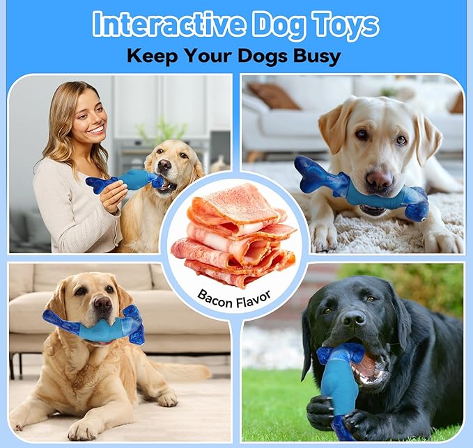 Dog Toys for Aggressive Chewers, Interactive Dog Chew Toys for Large Dogs, Indestructible Squeaky Dog Toys to Keep Them Busy, Tough Dog Toys for Medium/Large Breed Dogs (Deep Blue, Hammerhead Shark) - PAWPICO