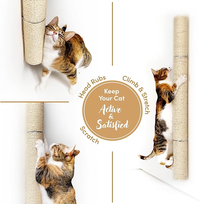 34" Wall Mounted Cat Scratcher, Sisal Scratching Post - PAWPICO