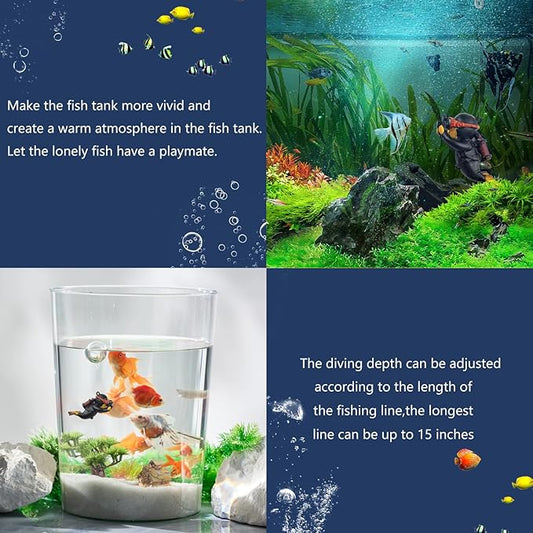 onesimcr Floating Fish Tank Decorations, Aquarium Decorations, Lovely Diver Fish Tank Decorations, Floating Device Fish Tank Accessories,Suitable for All Kinds of Fish Tanks(Black)… onesimcr