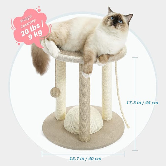 Made4Pets Cat Scratching Post,3 Cat Scratcher Posts with Soft Carpet Covered Perch,4 in 1 Kitten Toy,17" Small Cute Cat Tree Cat Tower with Hanging Ball Cat Toy, Scratching Posts for Indoor Cats - PAWPICO