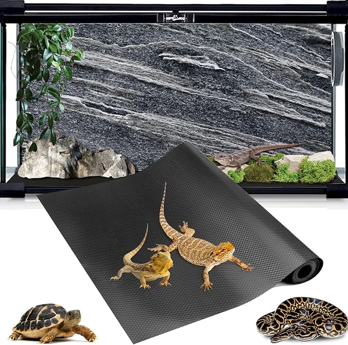 Reptile Substrate Carpet Terrarium Mat, 144" X 24" Bearded Dragon Tank Accessories, Reptile Bedding Substrate Liner, Reptile Tank Accessories for Bearded Dragon,Leopard Gecko,Lizard,Tortoise, Black Hoplaep