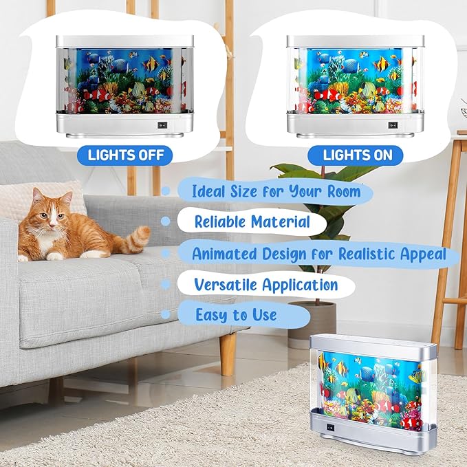 2 Pcs Artificial Aquarium with Moving Fish Fake Fish Tank Lamp Decorative Tropical Fake Fish Aquarium Lamp Moving Sensory Fish Aquarium Light Ocean in Motion, 12 Inch (Modern Style) Baquler