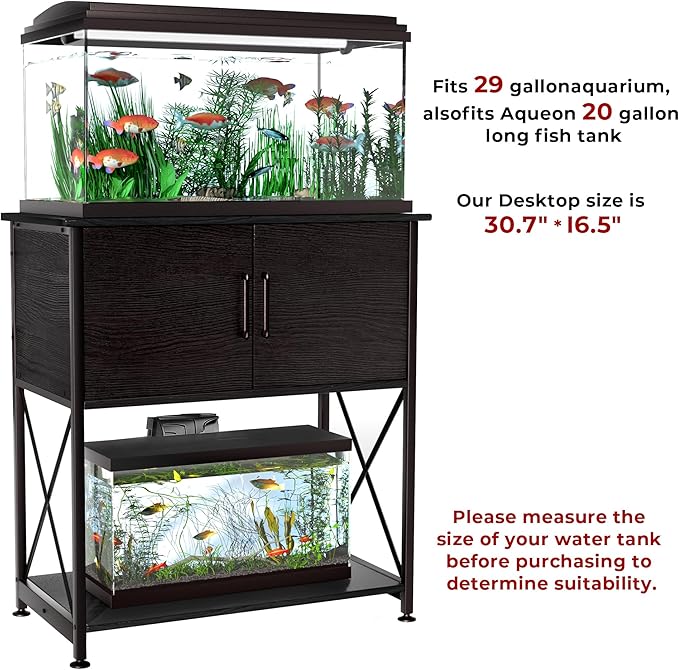 20-29 Gallon Aquarium Stand Metal Frame Fish Tank Stand with Cabinet Storage, for 20 Gallon Long Aquarium,30.7" L*16.5" W Tabletop,330LBS Capacity Black PG01YGB Herture