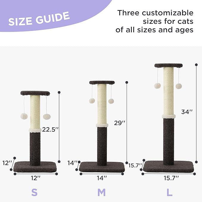 Lesure Cat Scratching Post for Indoor Cats - Highly Resistant Carpet Scratch Posts, Premium Sisal Rope Scratch Posts for Kittens, Sturdy Small Cat Scratch Pole with Hanging Ball, Brown(22.5 inch) - PAWPICO