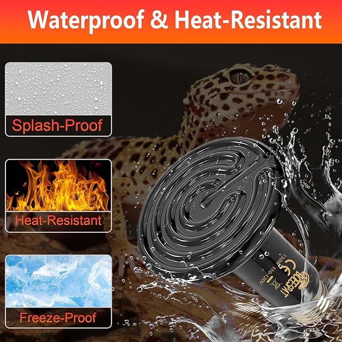 100W Ceramic Heat Emitter for Day and Night Use, Pack of 2 Reptile Basking Heat Lamp for Bearded Dragon, Lizard, Iguana & Amphibians (Black, 100 Watts) BOEESPATDirect