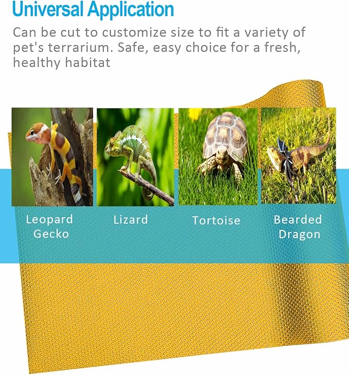 Bearded Dragon Tank Accessories, Reptile Terrarium Liner Substrate for Leopard Gecko, Snake, Lizard and Tortoise, Non-adhesive Reptile Carpet Bedding for Reptile Tank, Yellow Duedusto
