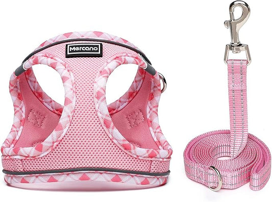 Mercano Soft Mesh Dog Harness and Leash Set, No-Chock Step-in Reflective Breathable Lightweight Easy Walk Escape Proof Vest Harnesses with Safety Buckle for Small Medium Dogs, Cats (Pink, XS) PAWPICO