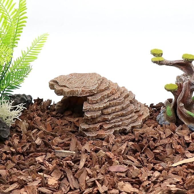 Gecko Hide Shale Scape Step Ledge, Reptile Cave Hideout Tank Accessories Decorations, Great for Reptiles, Amphibians, Leopard Gecko, Lizard, Frogs, Turtle (Small-7.3 * 4.4 * 3) relaqcc