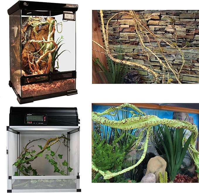 kathson 3 PCS Reptile Vines Plants Flexible Bendable Jungle Climbing Vine Terrarium Plastic Plant Leaves Pet Tank Habitat Decor for Bearded Dragons Lizards Geckos Snakes Frogs and More Reptiles kathson