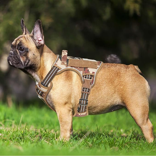 Heavy Duty Tactical Dog Harness for Small Dogs, No Pull Adjustable Pet Harness Reflective Service Training Easy Control Pet Vest Military K9 Working Dog Harnesses- Small, Desert Camo Beebielove