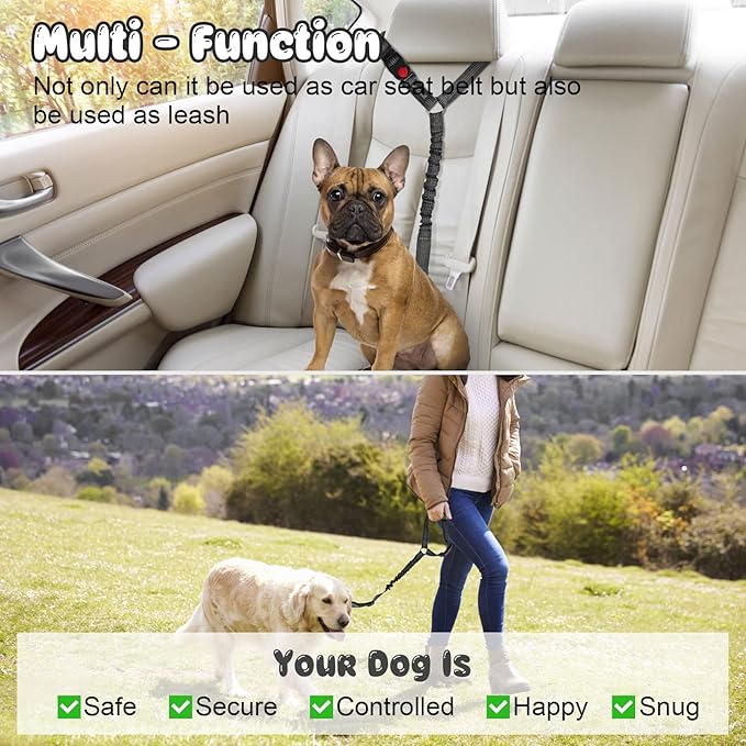 BWOGUE 2 Packs Dog Cat Safety Seat Belt Strap Car Headrest Restraint Adjustable Nylon Fabric Dog Restraints Vehicle Seatbelts Harness BWOGUEPetHome