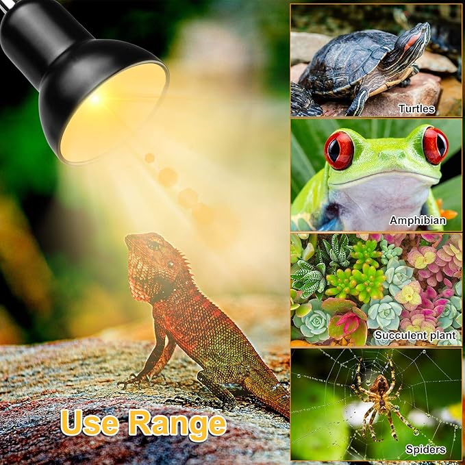 Dallfoll Reptile Heat Lamps, Turtle Lamp UVA/UVB Turtle Aquarium Tank Heating Lamps with Clamp, 360°Rotatable Basking Lamp for Reptiles Lizard Turtle Snake with 2 Heat Bulbs (Heat Lamp 25w/50w Bulb) Dallfoll