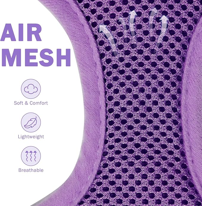 SCENEREAL No Pull Dog Harness Collar and Leash Set Small Medium Sized Dog, Soft Mesh Step in Puppy Harnesses, No Chock Plaid Adjustible Pet Vest for Outdoor Walking Training and Running, Purple XS SCENEREAL