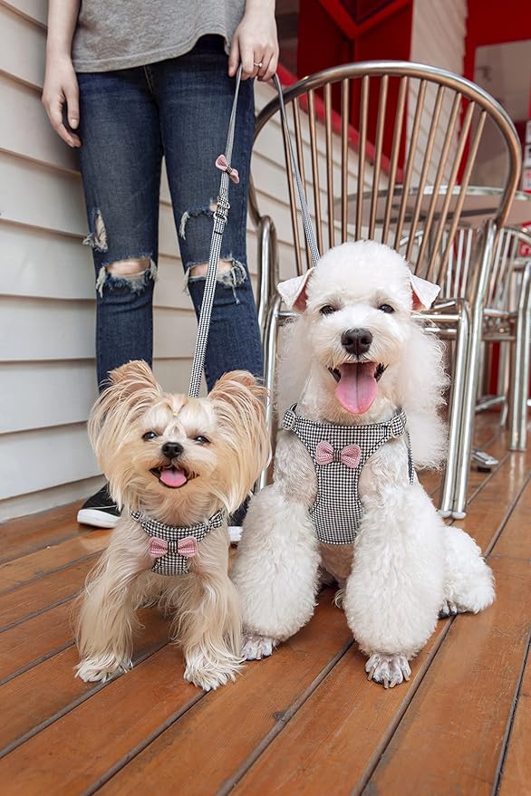 Puppytie No Pull xs Dog Harness with Multifunction Dog Leash,Soft Adjustable No Choke Escape Proof Pet Harness Vest,Knitted Black-White,xs Puppytie