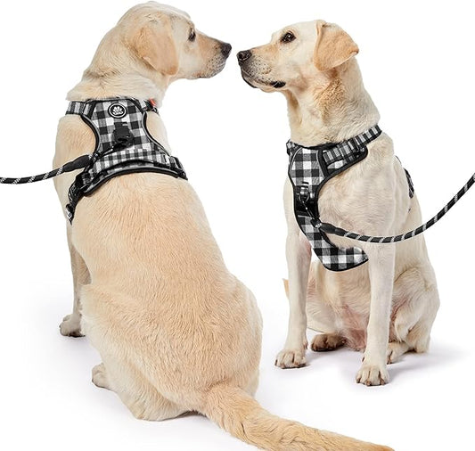 NESTROAD Dog Harness (Checkered Black,S) with Leash, Reflective, Adjustable, Soft Padded, Easy Control Handle, for Small Dogs, Front & Rear Clip Design NESTROAD