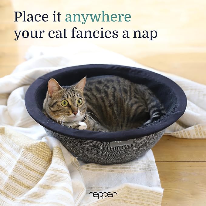 Hepper Cat Nest - Washable Cat Bed with Removable Fluffy Fleece Liner - Cozy Comfy Calming Cat Bed Round Shape - Cat Warming Bed - Donut Cat Bed Desk Ready - Small Cat Bed for Indoor Cats - PAWPICO