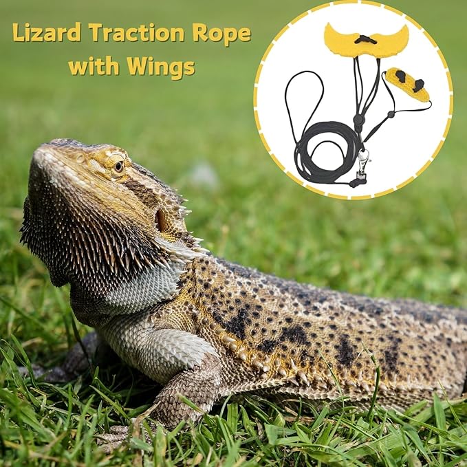 Bearded Dragon Harness and Leash Set - Adjustable Lizard Traction Rope with Wings Knitted Bee Hat Outdoor Walking Leash Escape Proof Reptile Bee Costume Accessories for Lizard Small Pets (Yellow) SEZDEKI
