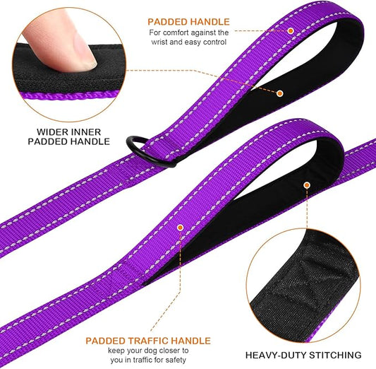 Joytale Dog Leash Heavy Duty for Large Dogs That Pull, Double Handle for Traffic Control, Double-Sided Reflective Leashes for Large Medium Dogs Night Safety, 4FT, Purple Joytale