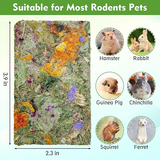 Fhiny 12 PCS Rabbit Timothy Hay Chips Toys, Natural Bunny Molar Treats with Herbal Flowers Rabbit Chew Toys for Teeth Small Animal Snacks for Rats Chinchillas Guinea Pigs Hamsters Fhiny