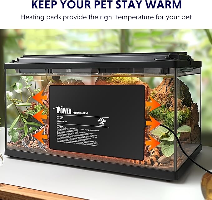 iPower 8X12 Inch Reptile Heat Pad Under Tank Heater Terrarium Warmer Heating Mat for Turtles Lizards Frogs and Other Small Animals iPower