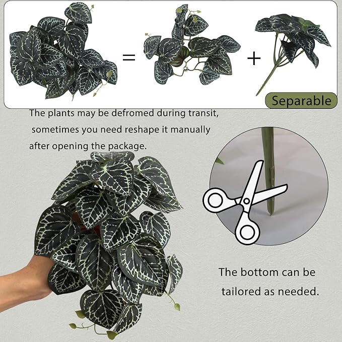 Fake Reptile Plants for Reptile Terrarium Plants, Reptile Plant Décor, Turtle Tank Plants with Suction Cup IBWell