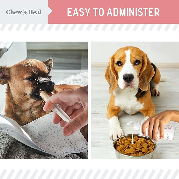 Chew + Heal Labs Anti Diarrhea for Dogs - 12 oz. of Stop The Diarrhea Liquid Supplement with Kaolin - for Diarrhea and Upset Stomach Relief - Made in The USA ChewHeal