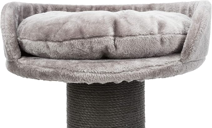 TRIXIE Pepino Cat Scratching Post 35 Inch - Cat Scratcher with Soft Fabric Covering Base and Durable Sisal Rope - with Platform Bed & Dangling Cat Toy - in Gray - PAWPICO