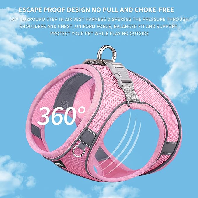 AIITLE Comfortable Dog Harness and Leash Set for Walking - Spring Step in Vest Harness,Reflective Bands, Adjustable No Pull Puppy Essentials, for Small Dogs and House Cats Pure Pink XS AIITLE-FORPETSBETTERLIFE