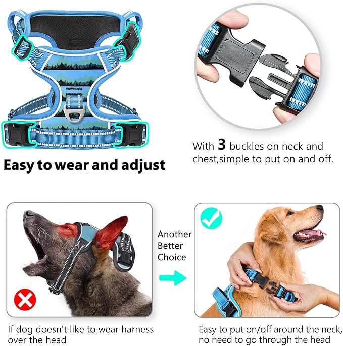 Timos Dog Harness for Lage Dogs No Pull,Front Clip Dog Walking Harness with Reflective Adjustable Soft Padded Vest and Easy Control Handle,No-Choke Pet Harness with 2 Metal Rings,Morning,L Timos