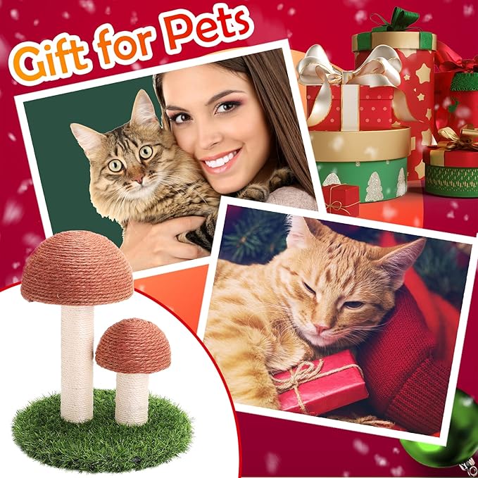 PowerKing Mushroom Cat Scratching Post, 15 x12 Inches Claw Scratching Post for Kitty, Natural Sisal Cat Scratchers Pole, Cat Interactive Toys, Cat Tree Tower (Brown) - PAWPICO