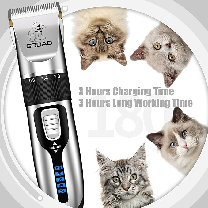 Cat Clippers for Matted Hair, Cat Grooming Kit, Cordless Cat Shaver for Long Hair, Low Noise Paw Trimmer, Cat Hair Trimmer for Grooming,Quiet Pet Hair Clippers Tools for Cats Dogs (Sliver) - PAWPICO