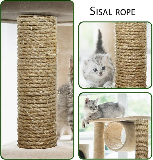 Cat Natural Sisal Rope 8mm 98-Feet for Scratching Post Tree Tower Replacement Repair and Replace, DIY Hemp Twine Rope for Cat Scratching Furniture Window Perch and Crafts Gardening Home Decorating - PAWPICO