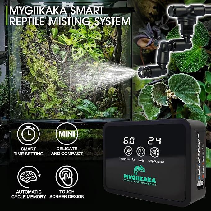 Reptile Smart Mister, Reptile Humidifiers Misting System Automatic with Timer, Terrariums Humidifier with 360°Adjustable Misting Nozzles, Spray Kit for Rainforest Plants Amphibian MYGIIKAKA
