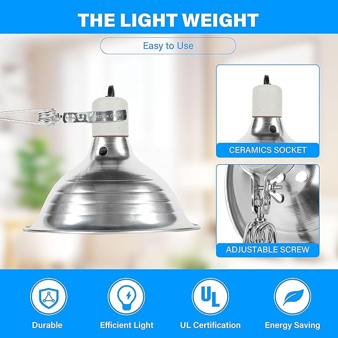Simple Deluxe 100W Reptile Ceramic Heat Lamp Bulb and 150W Clamp Light with 8.5 Inch Reflector for Amphibian Pet, Black&Silver SimpleDeluxe