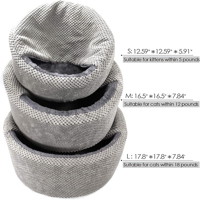 Winsterch Washable Warming Cat Bed House,Round Soft Cat Beds for Indoor Cats,Calming Pet Sofa Kitten Bed,Small Cat Pet Covered Cat Cave Beds Puppy Bed for Small Dogs (Gray) - PAWPICO