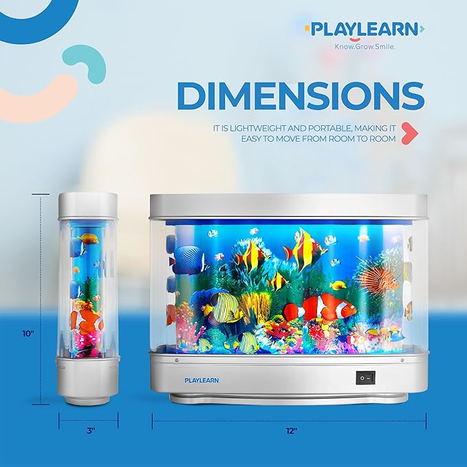 Playlearn Fake Fish Tank Mini Aquarium - Artificial Fish Tank with Moving Fish - Fake Aquarium Lamp - Perfect Sensory Lamp PLAYLEARN