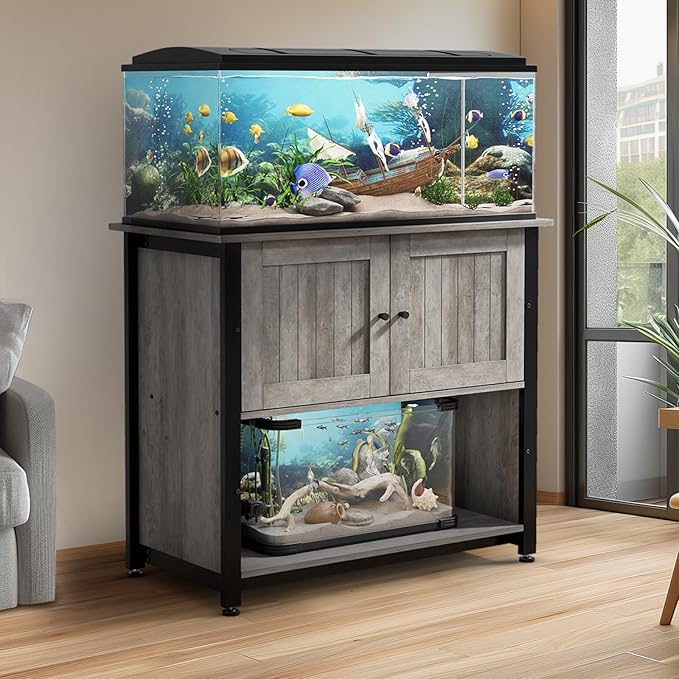 Tatub 40-50 Gallon Fish Tank Stand with Cabinet, Metal Aquarium Stand for Accessories Storage, Reptile Tank Turtle Terrariums Table Bearable 1000LBS, Accommodates 2 Aquariums Tatub