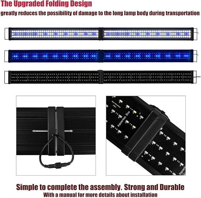 KZKR LED Aquarium Hood Lighting 72-78 inch Fish Tank Light Lamp for Freshwater Marine Saltwater Blue and White Decorations Light 6-7ft (34W) 180cm - 200cm KZKR