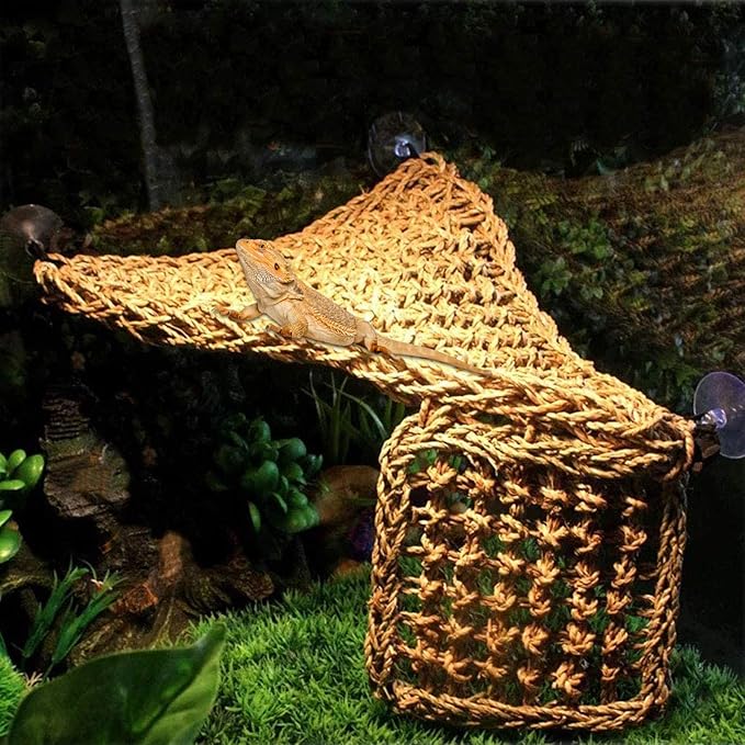 PINVNBY Bearded Dragon Hammock Lizard Natural Seagrass Habitat Reptile Tank Accessories Jungle Climber Vines Flexible Leaves Decor for Climbing Reptiles Lizards Chameleon Gecko Snakes PINVNBY