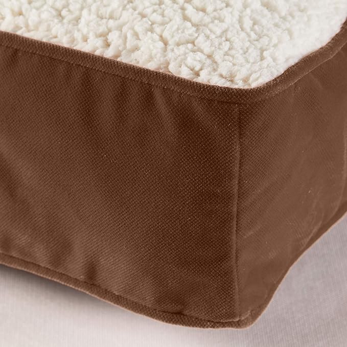 Happy Hounds Oscar Rectangle Orthopedic Foam Sherpa Dog Bed, Extra Small (24 x 18 in.), Mocha - PAWPICO