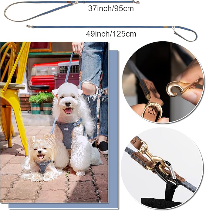 Puppytie No Pull xs Dog Harness with Multifunction Dog Leash,Soft Adjustable No Choke Escape Proof Pet Harness Vest,Denim Light Blue,XXS Puppytie