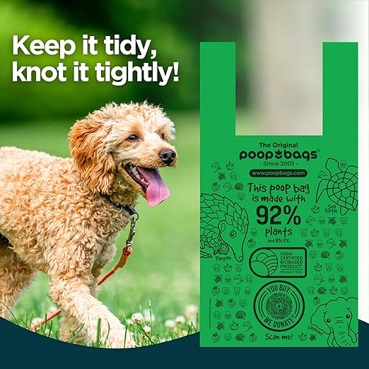 The Original Poop Bags® 120 Dog Poop Bags with Handles USDA Certified 92% Plant Based Poop Bags with Handles Heavy Duty Poop Bags for Dogs Large Dog Poop Bags - PAWPICO