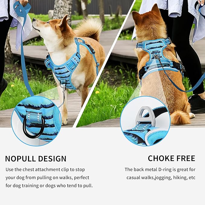 Timos Dog Harness for Lage Dogs No Pull,Front Clip Dog Walking Harness with Reflective Adjustable Soft Padded Vest and Easy Control Handle,No-Choke Pet Harness with 2 Metal Rings,Morning,L Timos