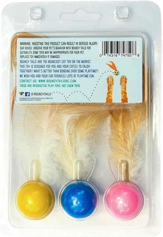 3 Pack Interactive Bouncy Ball with Natural Feathers for Indoor Cats and Kittens who Love to Play and Have Fun. - PAWPICO