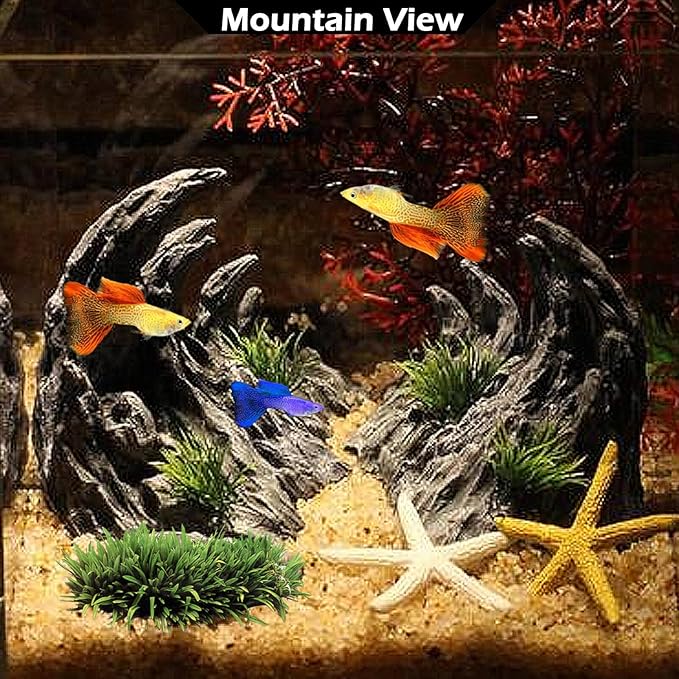 Aquarium Decoration Large and Tall for Fish Tank Rock Thematic Ornaments Aquarium Mountain View Stone Ornaments Aquarium Decor Shelter House Cave Fish Tank Decoration - Medium VMCN