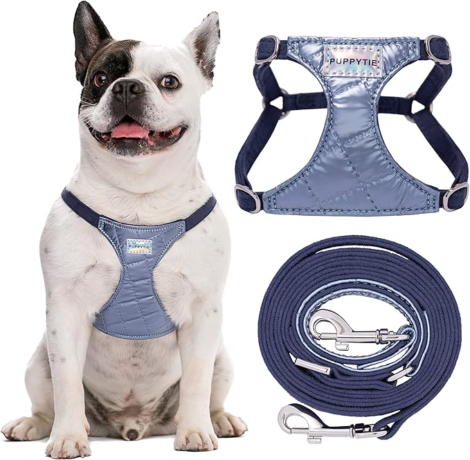 Puppytie No Pull Dog Harness with Multifunction Dog Leash,Soft Adjustable No Choke Escape Proof Pet Harness Vest for Medium Dogs,Glossy Galaxy Blue,M Puppytie